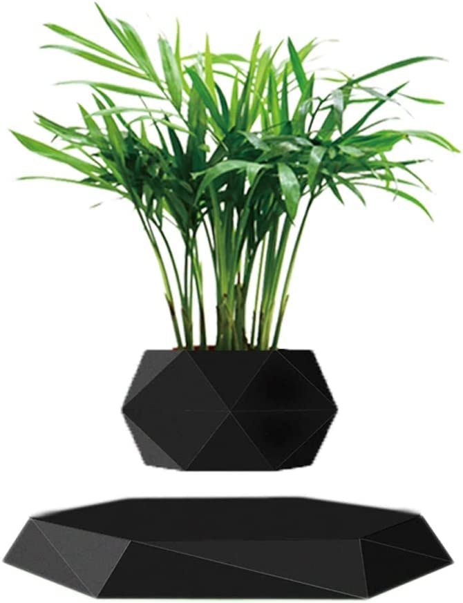 Crystal Black Levitating &amp; Rotating Pot Jardiniere Home Office Livingroom Decor Item