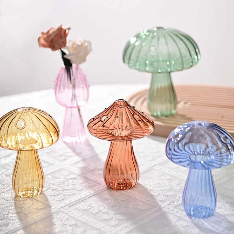 Mushroom Plant Glass Vase Decorative Vases for Luxury Room Vase for Plants Plant Glass Bud Vases Designed Living Room Decoration